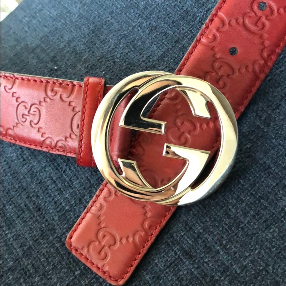 Gucci Embossed Red Leather Belt